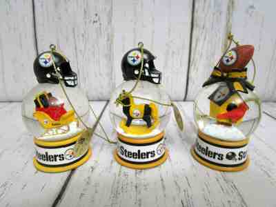 Lot Of 3- Pittsburgh Steelers Danbury Mint Snow Globe Christmas Tree Ornaments 