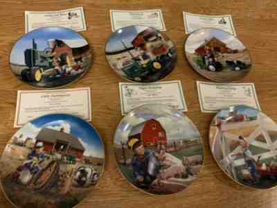 Set of 6 Little Farmhands Tractor Ride John Deere Danbury Mint Plates Don Zolan