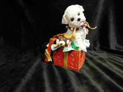 Danbury Mint Puppy's 1st Christmas Bichon Frise Dog Sculpture w/original box