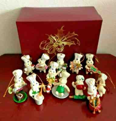 2011 SET OF (12) THE DANBURY MINT MBI PILLSBURY DOUGHBOY GLITTER  ORNAMENTS /BOX