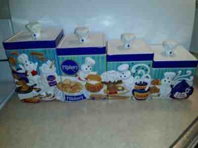Vtg Danbury Mint Pillsbury Doughboy Ceramic Canister Set Flour Sugar Tea Coffee