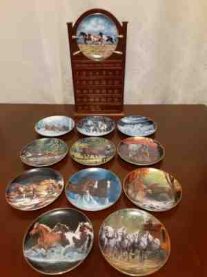 Danbury Mint "Horses For All Seasons" Plates&Wooden Calendar Display Stand 