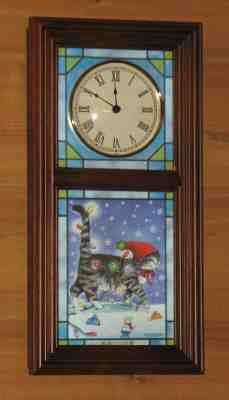 DANBURY MINT STAIN GLASS COMICAL CAT CLOCK