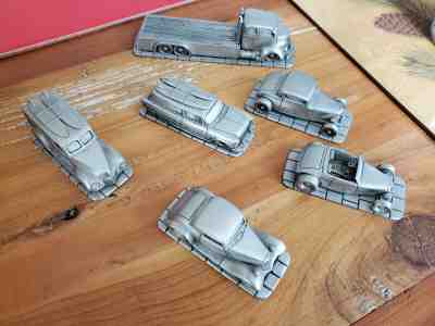 Six Kaval Pewter Miniature Cars  