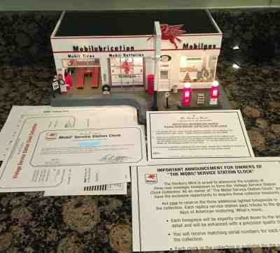 Danbury Mint Replica 1950’s Mobil Service Station Clock  w/Box & COA