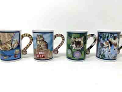 Lot of 4 Gary Patterson Comical Cats Porcelain Collection Coffee Mugs Danbury 