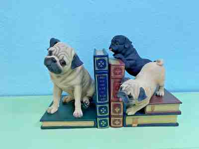 Rare Danbury Mint Pug Dog Bookends Retired Sold Out Vintage Super Adorable  