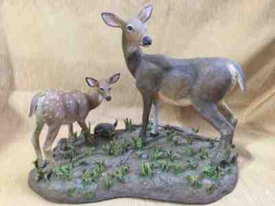 FIRST OUTING Danbury Mint White-Tailed Deer Doe & Fawn Sculpture By Bob Travers