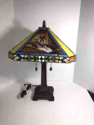 DANBURY MINT Stained Glass Mini Schnauzer Table Lamp Tiffany Style Lamp Dog Lamp