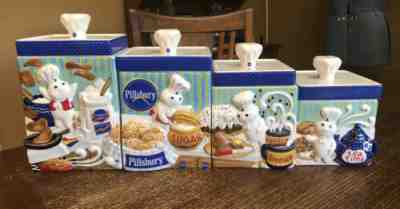 Vtg Danbury Mint Pillsbury Doughboy Ceramic Canister Set Flour Sugar Tea Coffee
