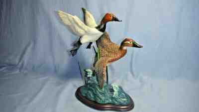  Danbury Mint Ducks SAFE WATERS Statue Hard to Find w/ Wood Base GREAT