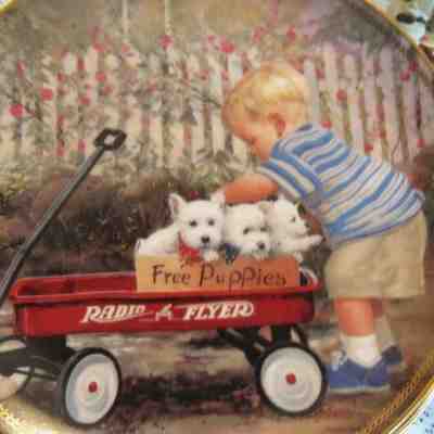5 “Puppy Pals” Wall Plates West Highland Terrier Dog Danbury Mint Donald Zolan