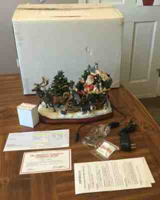 Danbury Mint Mini Schnauzer Dog Christmas Santa Sleigh Lighted Figurine Retired