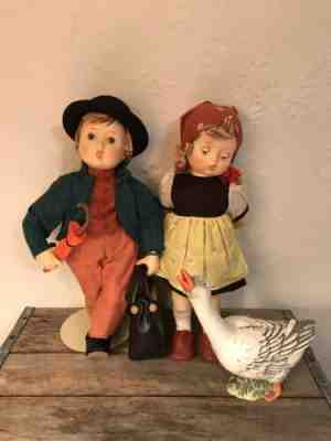 Vintage 13" Pair Hummel Porcelain Dolls Goose Girl / Merry Wanderer Danbury Mint