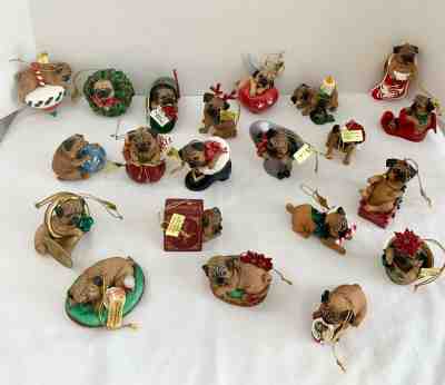 Danbury Mint Pugs & Kisses Dog Christmas Ornament Collection-set of 21 Ornaments