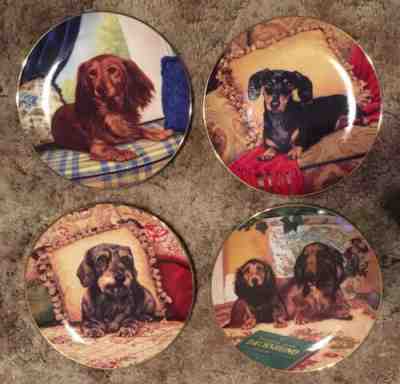 (All Matching #7830) Dachshunds (Set Of Four Plates) Art Painted