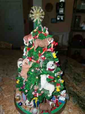 Rare Danbury Mint English Bulldog Lighted Christmas Tree with Bone Star