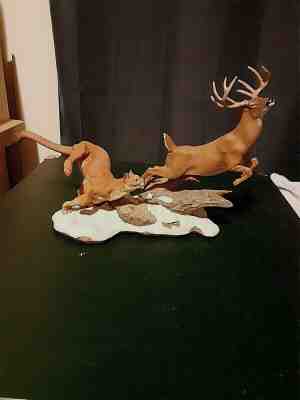 DANBURY MINT COUGAR CHASING A WHITETAIL DEER BUCK FIGURINE STATUE - HOT PURSUIT