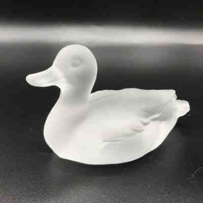 Vintage Satin Frosted Glass Crystal Duck Paperweight Goebel for The Danbury Mint