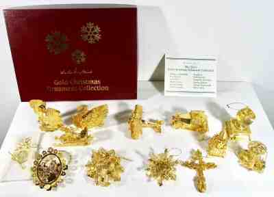 2013 Complete Set of 12 Danbury Mint Gold Christmas Ornaments in Box + Thank You