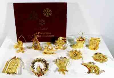 2015 Complete Set of 12 Danbury Mint Gold Christmas Ornaments in Box