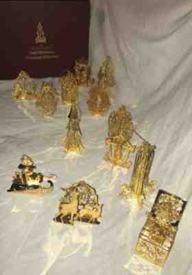 Vintage 1984 SET of Danbury Mint Gold Plated Christmas Collection Ornaments PLUS