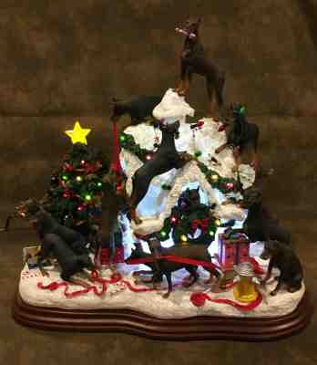 NEW Danbury Mint 23 Doberman Pinscher Dog Christmas Tree & Doghouse