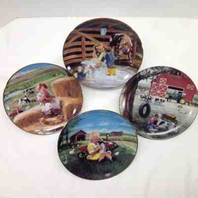 John Deere Collector Plate Tractor Farm Country Set of 4 Vtg Danbury Min