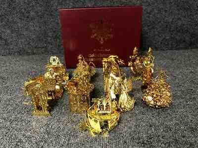 12 Danbury Mint Gold Plated Christmas Ornament Collection Set