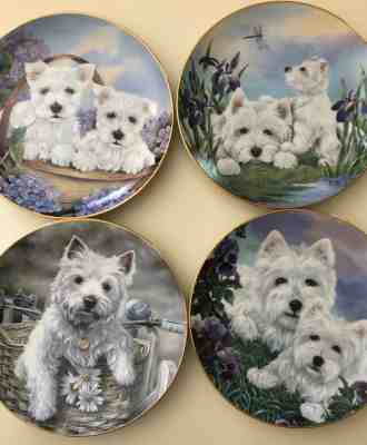 Danbury mint collector plates 4 Westie different poses sold as a group