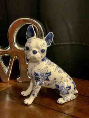 Rare Vintage Boston Terrier Danbury Mint Blue Delft
