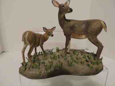 FIRST OUTING Danbury Mint White-Tailed Deer Doe & Fawn Sculpture By Bob Travers