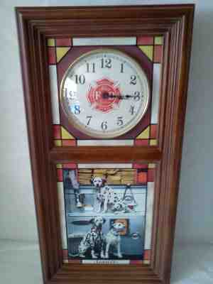THE FIREFIGHTERS Stained Glass Clock by The Danbury Mint DALMATIONS Lights Up