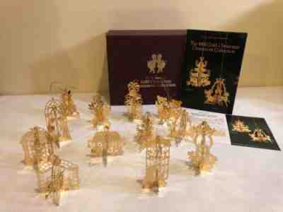 Vintage Set of 12 Danbury Mint 1982 Gold Christmas Ornaments with Box  Complete