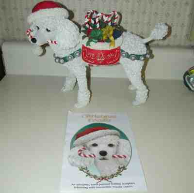 CHRISTMAS POODLE Sculpture Danbury Mint 12 1/2" L Cold Cast Porcelain EUC