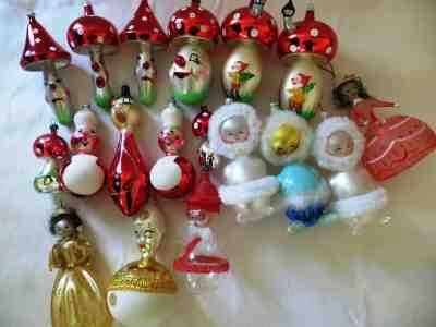 Lot of 19 VINTAGE Christmas Ornaments - Italy, Hand Painted, Blown Glass, NICE