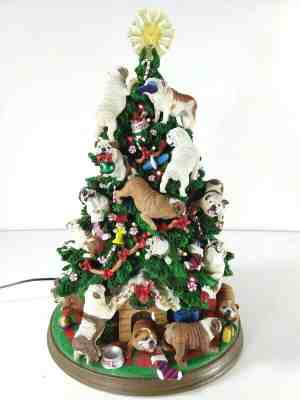 Rare Danbury Mint English Bulldog Lighted Christmas Tree with Bone Star