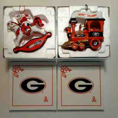 2 Danbury Mint UGA Bulldog Porcelain Xmas Ornaments 2005&2007 w/Boxes Pre-owned 