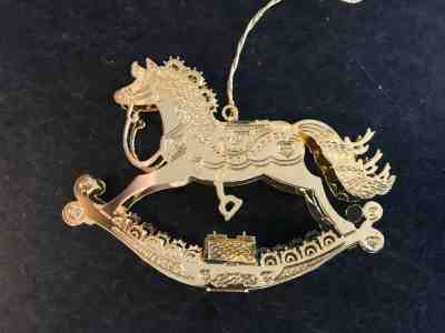 The Danbury Mint 1990 Annual Gold Christmas Ornament | Rocking Horse |