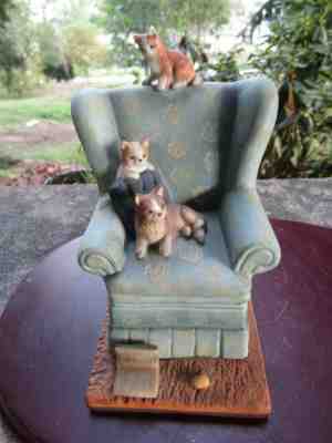 Vintage Danbury Mint Porcelain Cute Cats Easy Chair- Sri Lanka ~4 3/4"