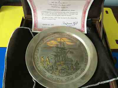 DANBURY MINT BICENTENNIAL "BOSTON TEA PARTY 1773" STERLING SILVER PLATE-NIB 