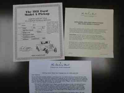 Danbury Mint Paperwork 1931 Ford Model A Pickup