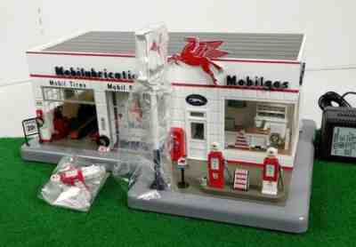 Vintage Danbury Mint The Mobil Service Station Clock With Box & Styrofoam Works!