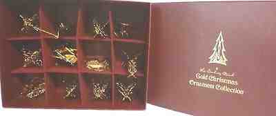 Danbury Mint 1984 Gold Christmas Ornaments Set of 12 with Box 