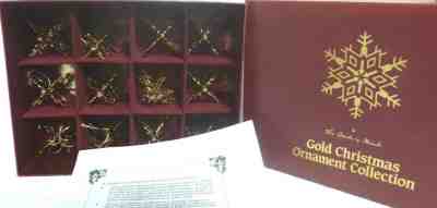 Danbury Mint 1981 Gold Christmas Ornaments Set of 12 with Box 