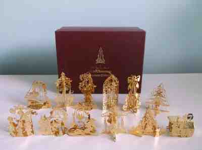 Set 12 Vintage Danbury Mint Gold Christmas Collection Ornaments Gold Plated 1985
