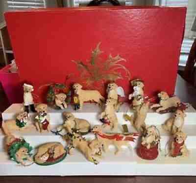 RARE Huge Lot of 18 Danbury Mint GOLDEN RETRIEVER Ornaments Retired HTF MANY NEW