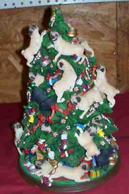 RARE Pug Dog Christmas Tree by Danbury Mint Lighted Figurine Retired Collectible