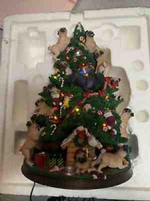Danbury Mint Pug Dog Lighted Holiday Christmas Tree Rare Holiday Ststue 13â? Used
