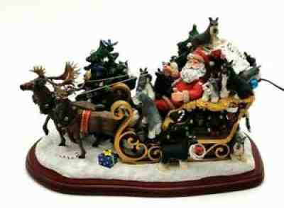 Danbury Mint Mini Schnauzer Dog Christmas Santa Sled Lighted Figurine Retired